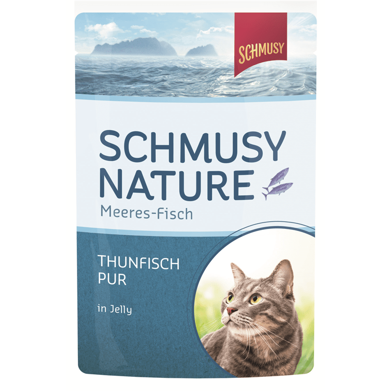 Artikel mit dem Namen Schmusy Thunfisch Pur im Shop von zoo.de , dem Onlineshop für nachhaltiges Hundefutter und Katzenfutter.