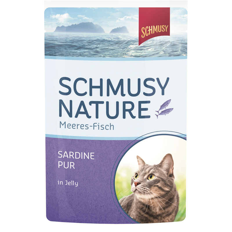 Artikel mit dem Namen Schmusy Sardine Pur im Shop von zoo.de , dem Onlineshop für nachhaltiges Hundefutter und Katzenfutter.