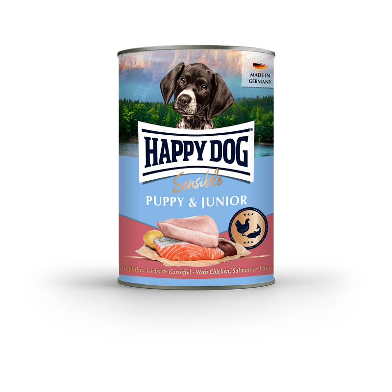 Artikel mit dem Namen HappyDog Sensible Puppy Huhn Lachs Kartoffel im Shop von zoo.de , dem Onlineshop für nachhaltiges Hundefutter und Katzenfutter.