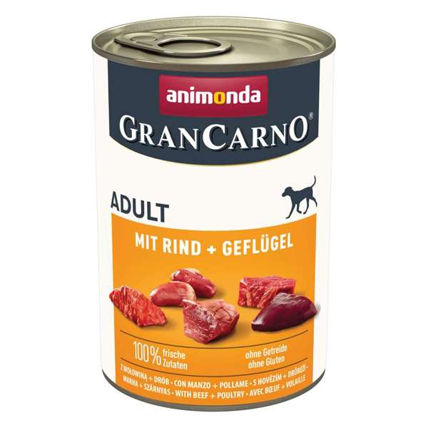 Artikel mit dem Namen Animonda Dog GranCarno Adult mit Rind + Geflügel im Shop von zoo.de , dem Onlineshop für nachhaltiges Hundefutter und Katzenfutter.