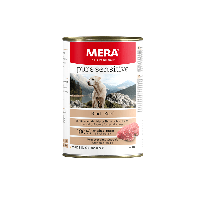 Artikel mit dem Namen MERA pure sensitive Rind Nassfutter im Shop von zoo.de , dem Onlineshop für nachhaltiges Hundefutter und Katzenfutter.
