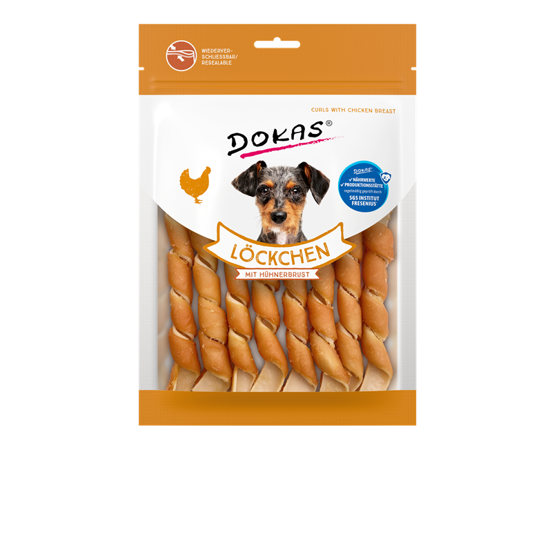 Artikel mit dem Namen Dokas Löckchen Hühnerbrust im Shop von zoo.de , dem Onlineshop für nachhaltiges Hundefutter und Katzenfutter.