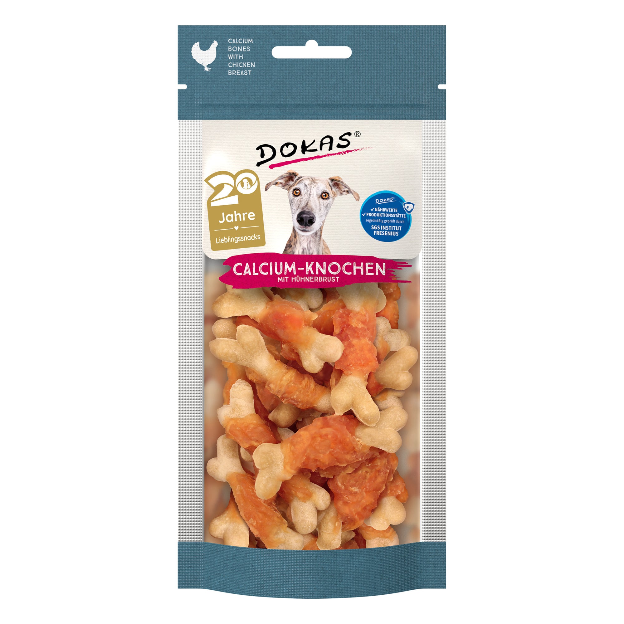 Dokas Calcium-Knochen mit Hühnerbrust, Hundesnack, 75-g-Beutel