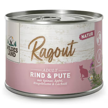 Wildes Land Katze Ragout Rind und Pute mit Spinat