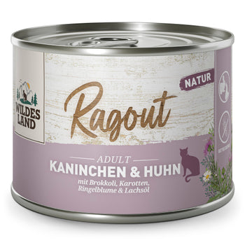 Wildes Land Katze Ragout Kaninchen und Huhn mit Brokkoli