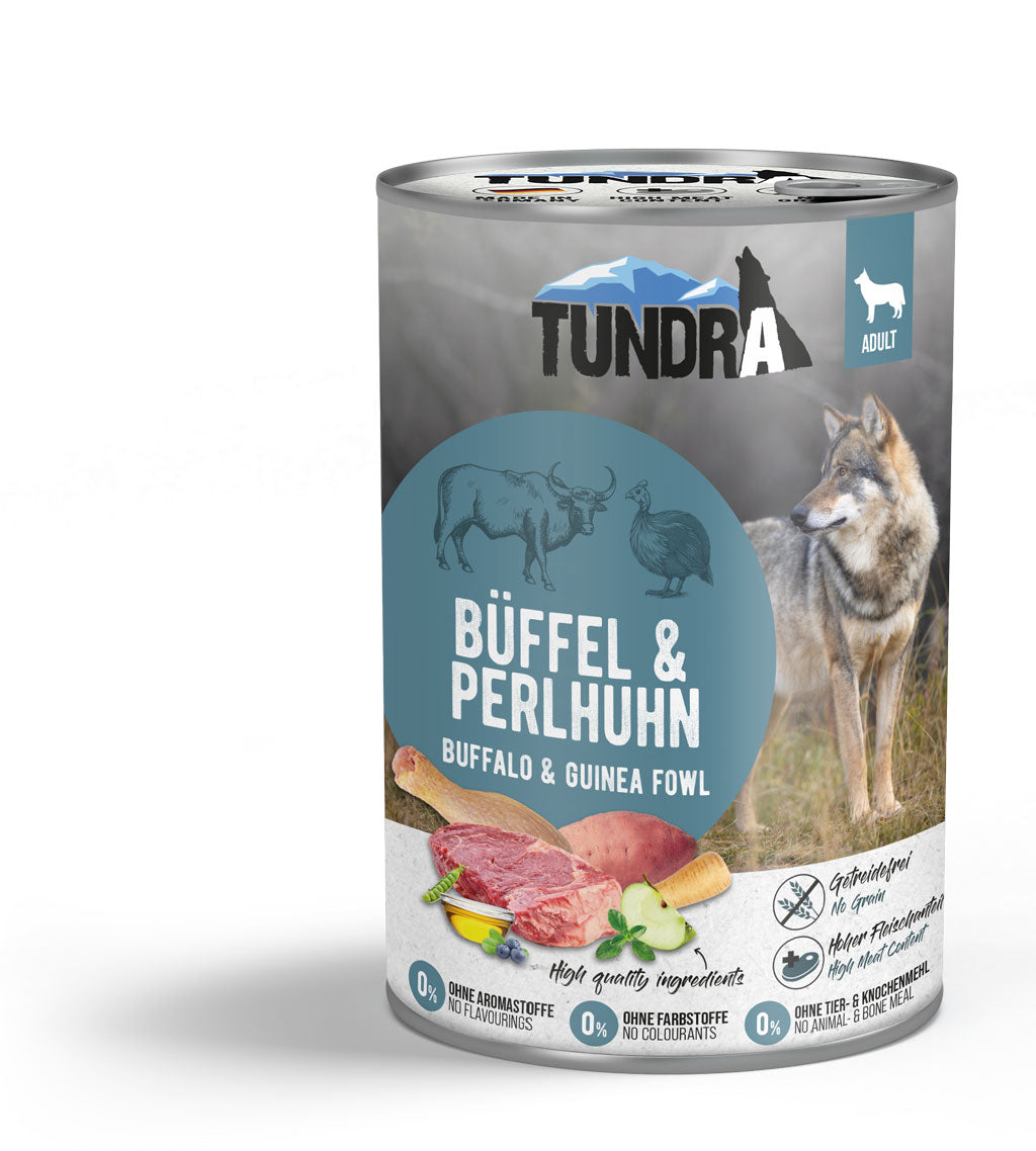 Tundra Dog Büffel &amp; Perlhuhn Nassfutter für Hunde, 400-g-Dose