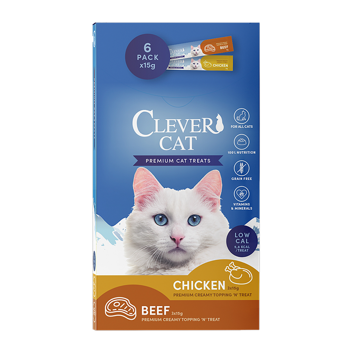 Clever Cat Creamy Snack Huhn &amp; Rind 6 x 15 g – 12 x 6 x 15 g