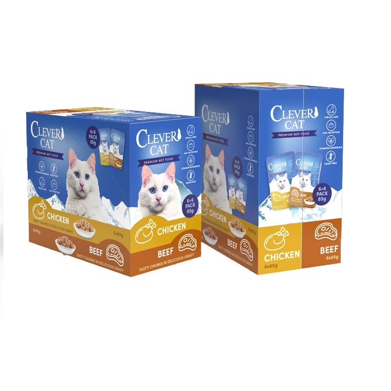 Clever Cat Nassfutter Pouches Huhn &amp; Rind Multipack 12 x 85 g – 12 x 85 g