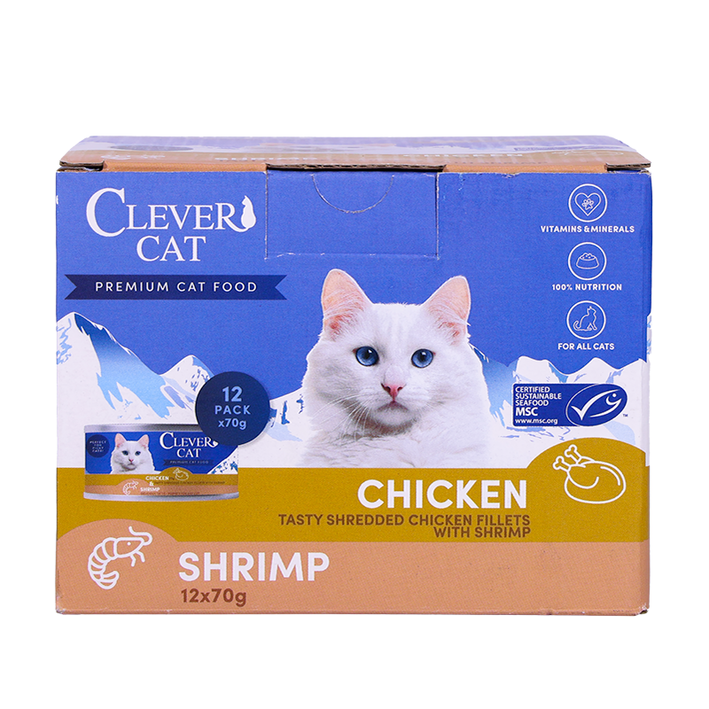 Clever Cat Nassfutter Shredded Huhn &amp; Garnele 70 g