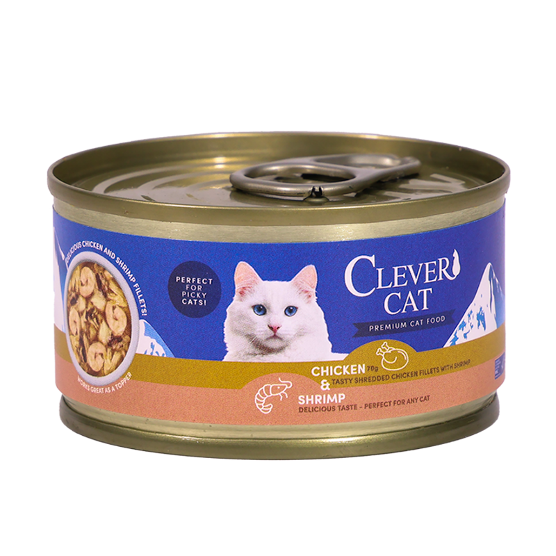 Clever Cat Nassfutter Shredded Huhn &amp; Garnele 70 g – 12 x 70 g