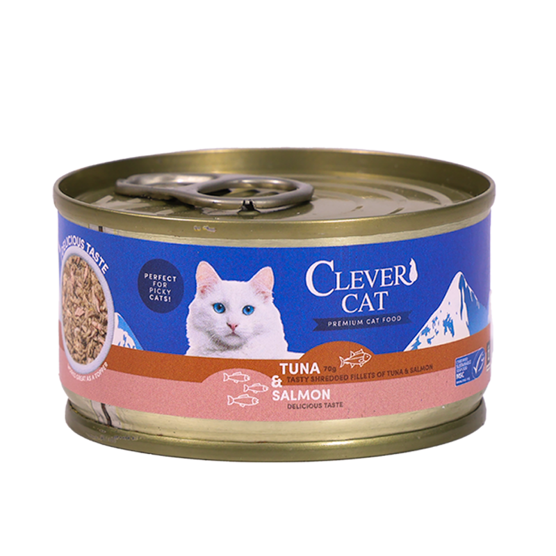 Clever Cat Nassfutter Shredded Thunfisch &amp; Lachs 70 g – 12 x 70 g