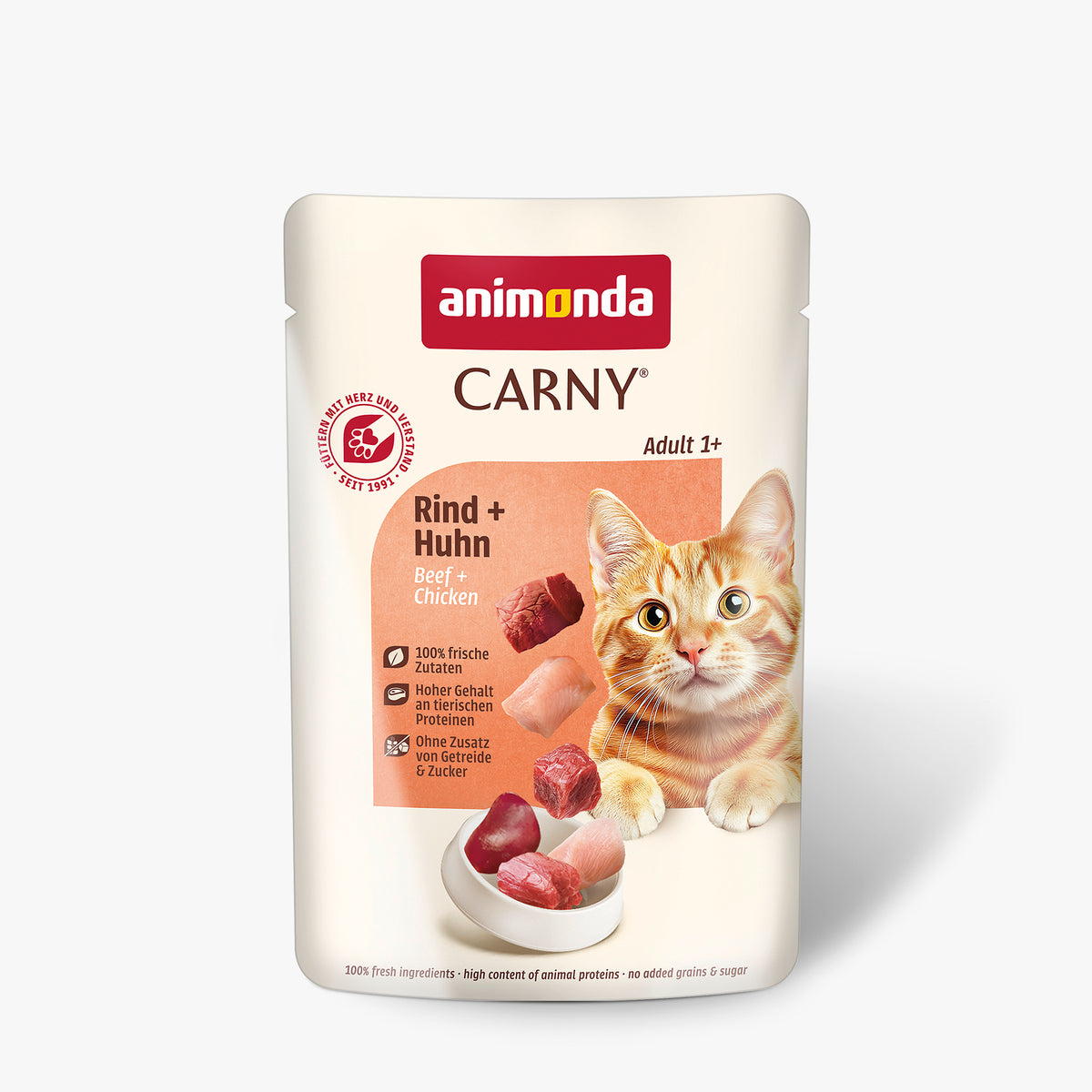 animonda Carny Adult Rind + Huhn Nassfutter für Katzen im 85-g-Frischebeutel