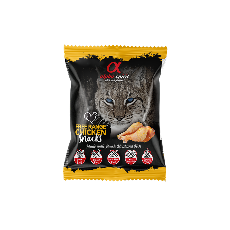 alpha spirit Cat Snacks Bag gewürfelt Freiland-Huhn