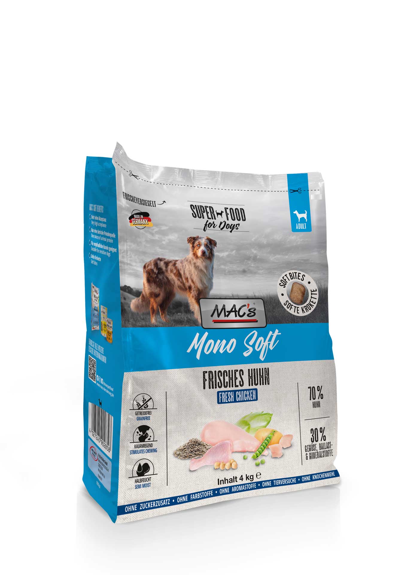 MAC's Dog Mono Soft Frisches Huhn Softfutter für Hunde, 4-kg-Beutel