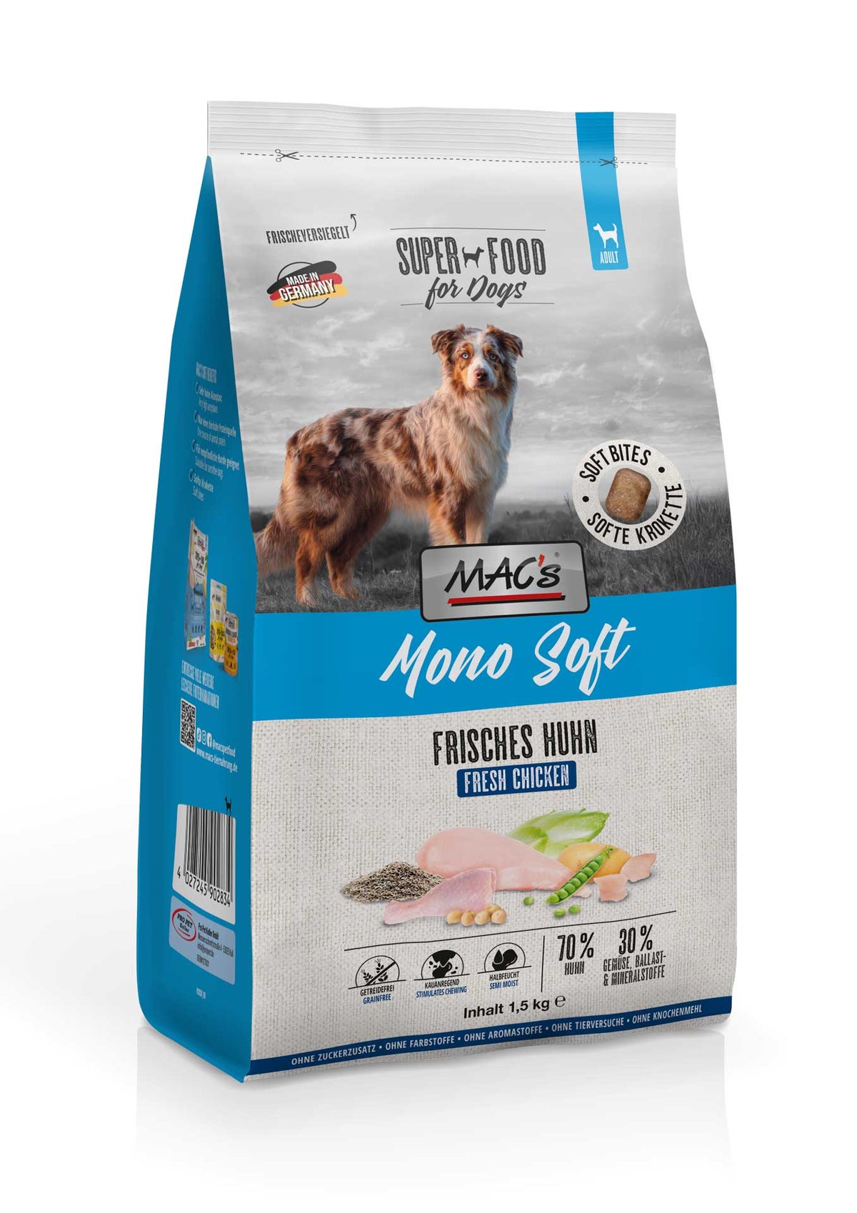 MAC's Dog Mono Soft Frisches Huhn Softfutter für Hunde, 1,5-kg-Beutel