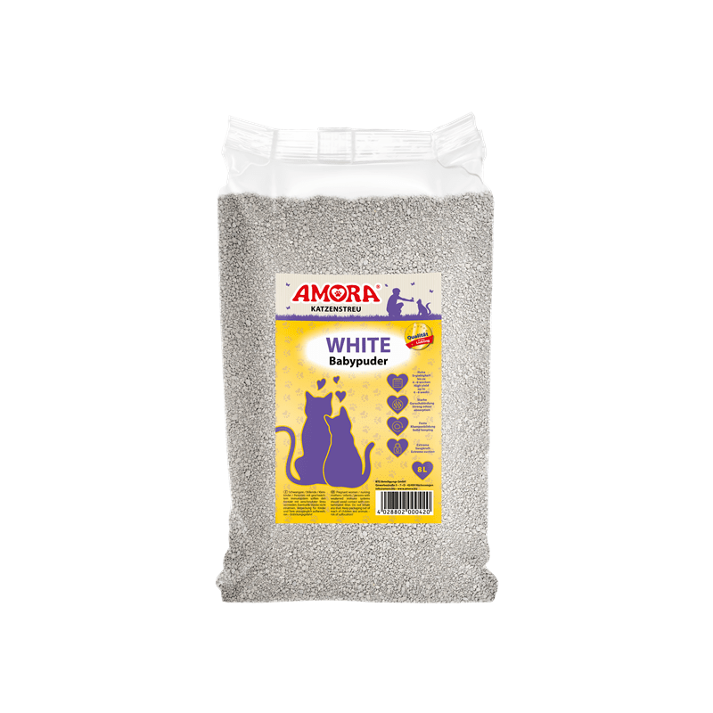 AMORA Katzenstreu White Compact mit Babypuder 8 Liter