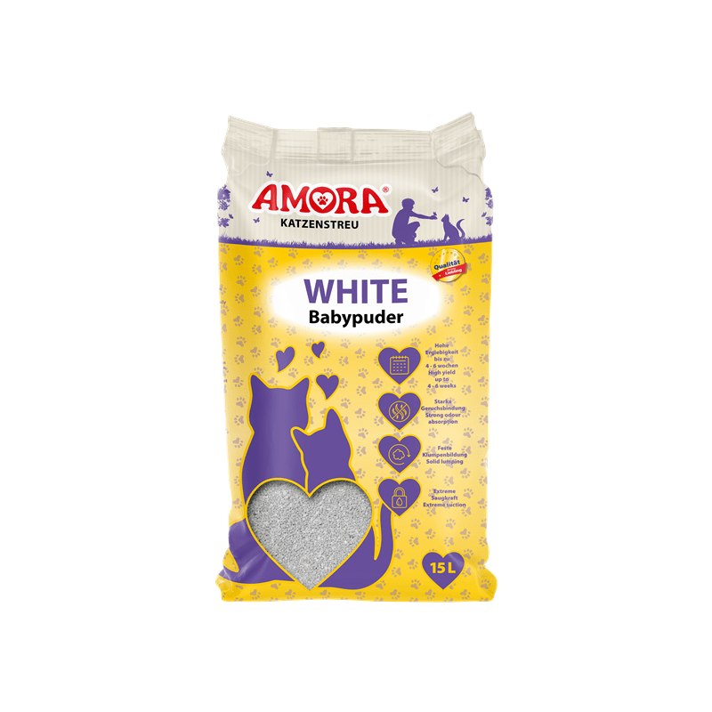 AMORA Katzenstreu White Compact mit Babypuder 15 Liter