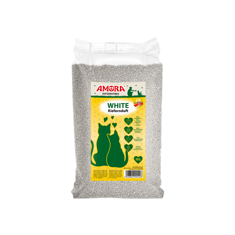 AMORA Katzenstreu White Compact mit Kiefernduft 15 Liter