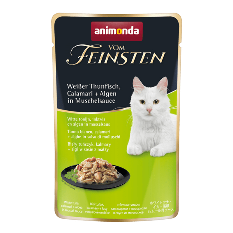 Animonda Cat Portionsbeutel vom Feinsten mit Hühnchenfilet & Thunfisch, Calamari + Algen in Mu, Nassfutter