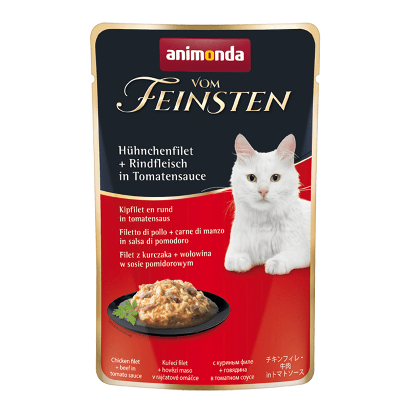 Animonda Portionsbeutel vom Feinsten mit Hühnchenfilet & Rindfleisch in Tomatensauce, Nassfutter