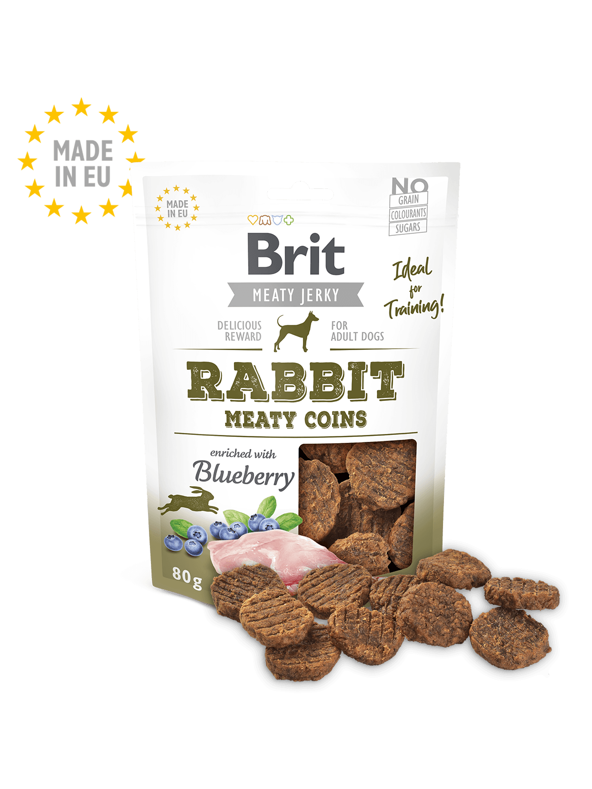 BRIT Meaty Jerkys Hund Rabbit Meaty Coins - Kaninchen + Blaubeere