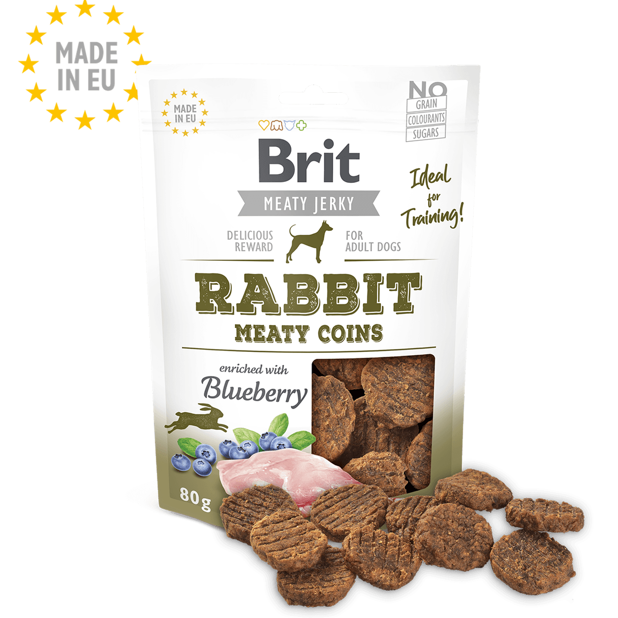 BRIT Meaty Jerkys Hund Rabbit Meaty Coins - Kaninchen + Blaubeere