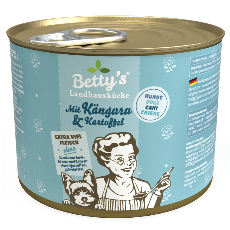 Artikel mit dem Namen Betty's Landhausküche Hund: Känguru & Kartoffel im Shop von zoo.de , dem Onlineshop für nachhaltiges Hundefutter und Katzenfutter.