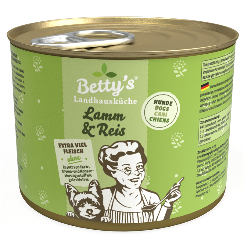 Artikel mit dem Namen Betty's Landhausküche Hund: Lamm & Reis im Shop von zoo.de , dem Onlineshop für nachhaltiges Hundefutter und Katzenfutter.