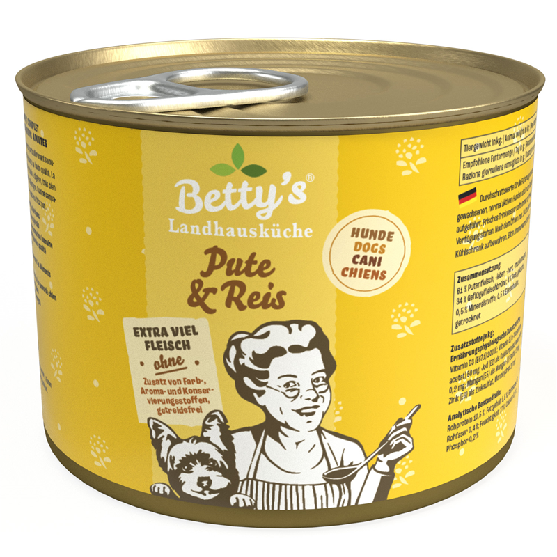 Artikel mit dem Namen Betty's Landhausküche Hund: Pute & Reis im Shop von zoo.de , dem Onlineshop für nachhaltiges Hundefutter und Katzenfutter.