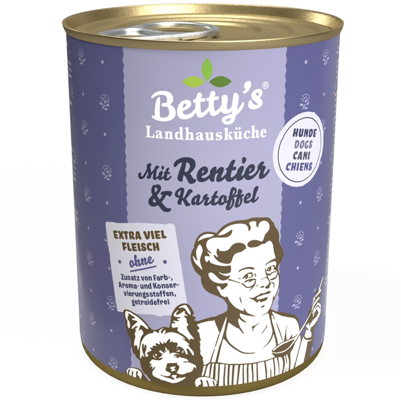 Artikel mit dem Namen Betty's Landhausküche Hund: Rentier & Kartoffel im Shop von zoo.de , dem Onlineshop für nachhaltiges Hundefutter und Katzenfutter.