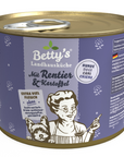 Artikel mit dem Namen Betty's Landhausküche Hund: Rentier & Kartoffel im Shop von zoo.de , dem Onlineshop für nachhaltiges Hundefutter und Katzenfutter.