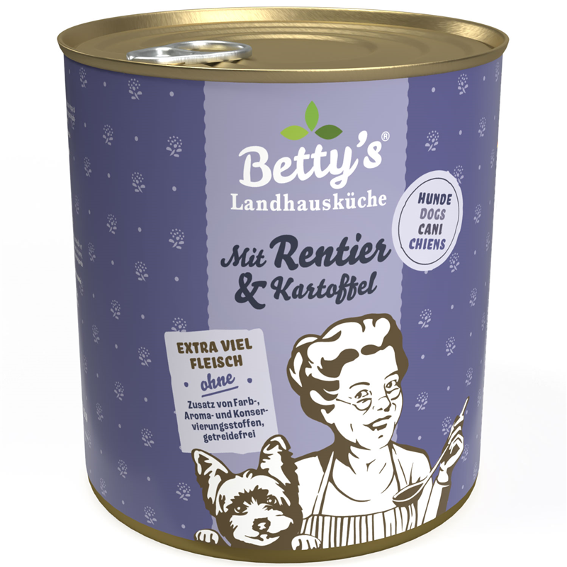 Artikel mit dem Namen Betty's Landhausküche Hund: Rentier & Kartoffel im Shop von zoo.de , dem Onlineshop für nachhaltiges Hundefutter und Katzenfutter.