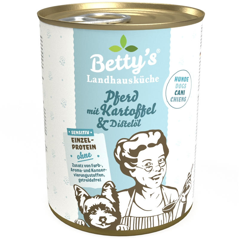 Artikel mit dem Namen Betty's Landhausküche Hund Sensitiv: Pferd & Kartoffel im Shop von zoo.de , dem Onlineshop für nachhaltiges Hundefutter und Katzenfutter.