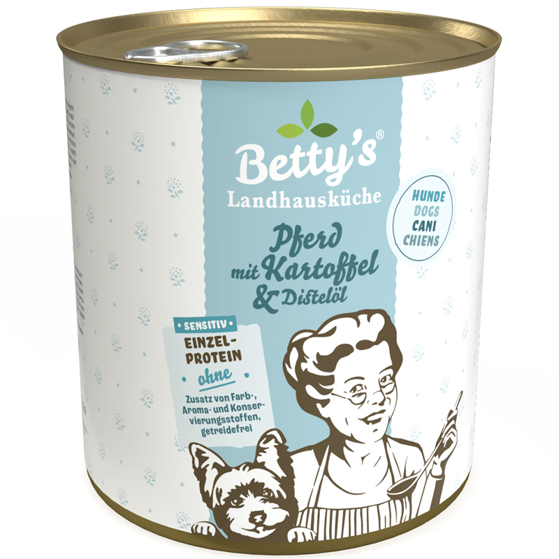 Artikel mit dem Namen Betty's Landhausküche Hund Sensitiv: Pferd & Kartoffel im Shop von zoo.de , dem Onlineshop für nachhaltiges Hundefutter und Katzenfutter.