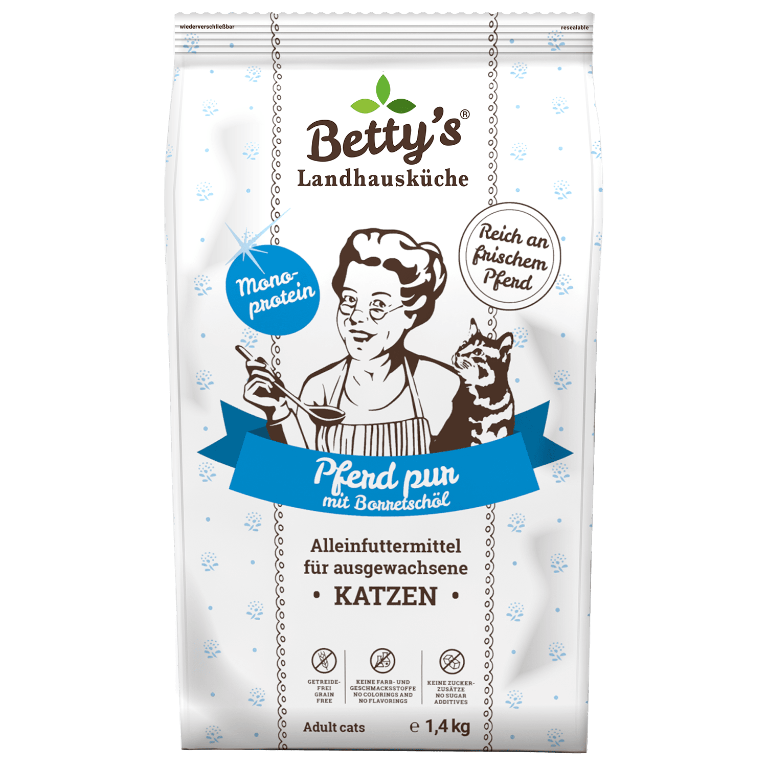 Betty's Landhausküche horse cat food 1.4kg resealable pouch grain-free