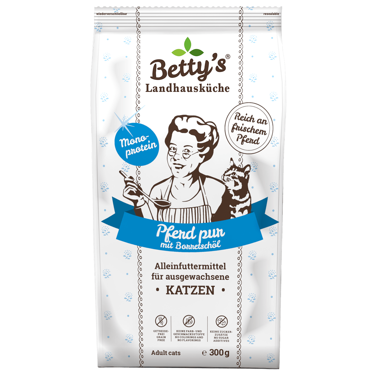 Betty's Landhausküche horse cat food 300g resealable pouch mono-protein