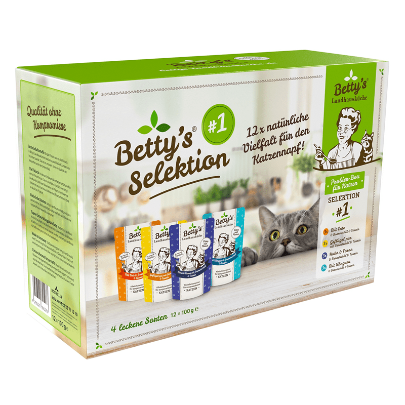 Betty's Landhausküche Katze BOX Selektion #1 Nassfutter Mix-Box mit 4 Sorten in Frischebeutel