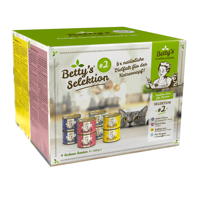 Betty's Landhausküche Katze BOX Selektion #2 Nassfutter 8x200g Dose mit 4 Sorten