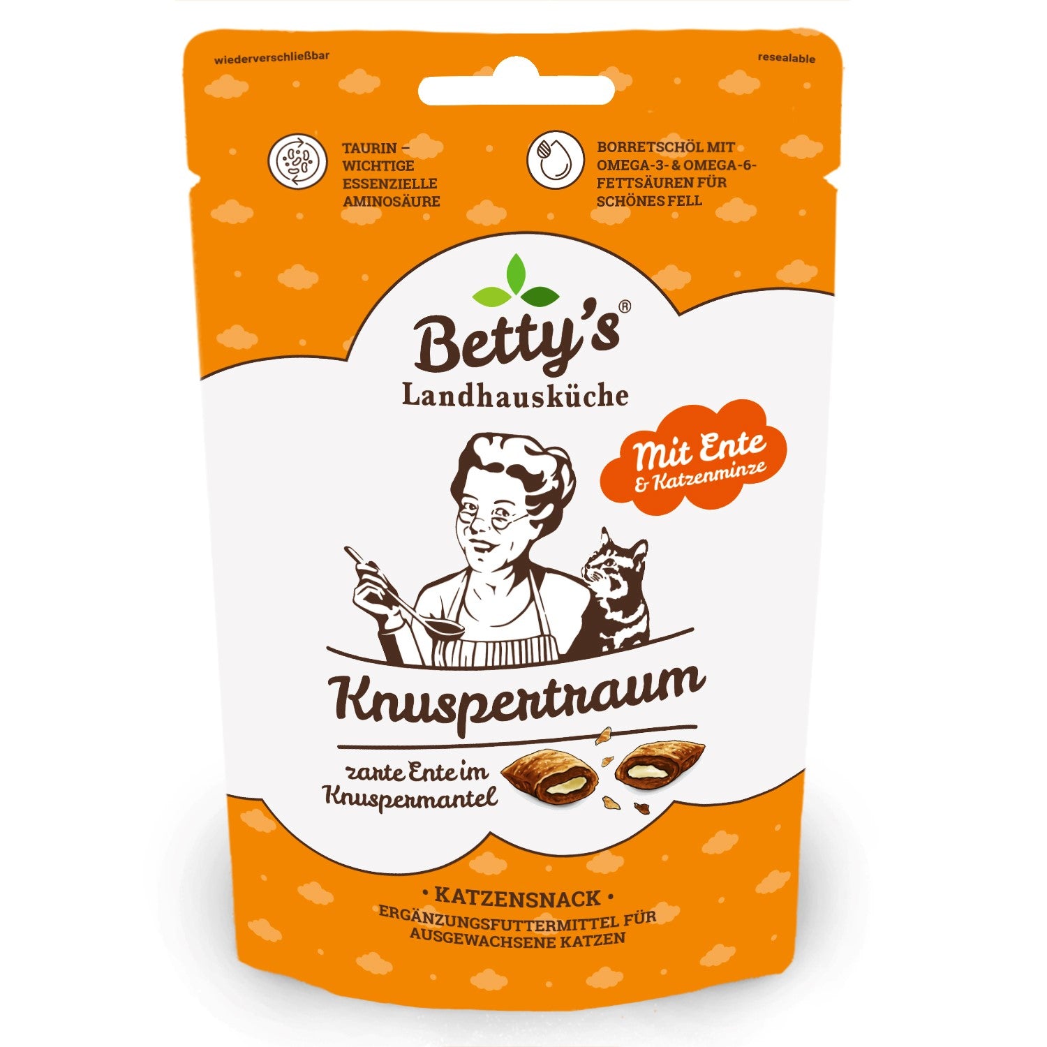 Betty´s Landhausküche Knuspertraum Katzensnack mit Ente und Katzenminze, 50-g-Beutel