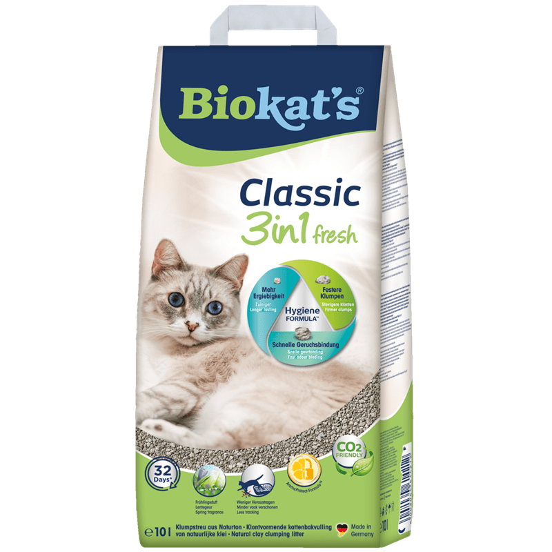 Biokat's Classic 3in1 fresh natural clay clumping cat litter with spring fragrance and hygiene formula