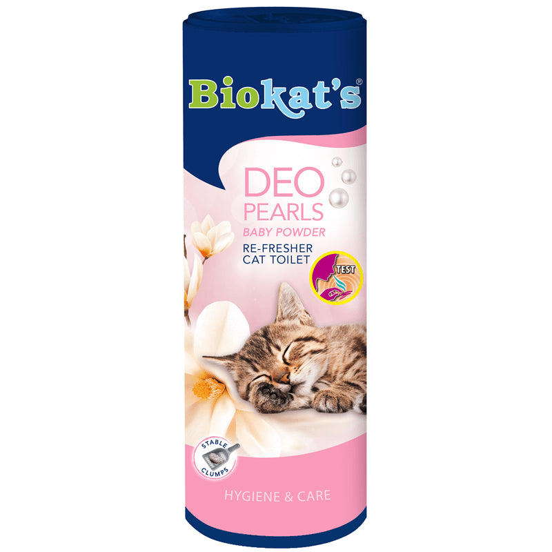 Biokat's Deo Pearls Baby Powder cat litter with stable clumps and floral design