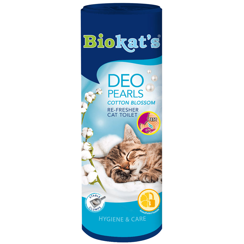 Biokat's Deo Pearls White Flowers cat litter with cotton blossom scent and stable clumps