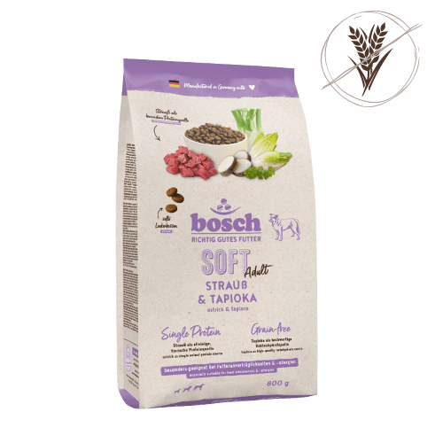 bosch SOFT Adult Hundefutter mit Strauß und Tapioka, getreidefrei, 800-g-Beutel