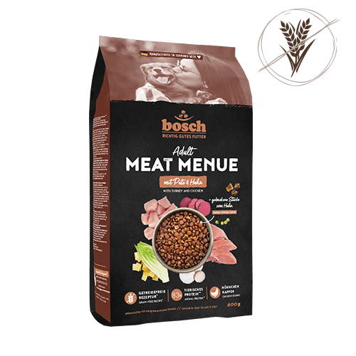 bosch MEAT MENUE Adult Hundetrockenfutter mit Pute und Huhn, getreidefrei, 800-g-Beutel