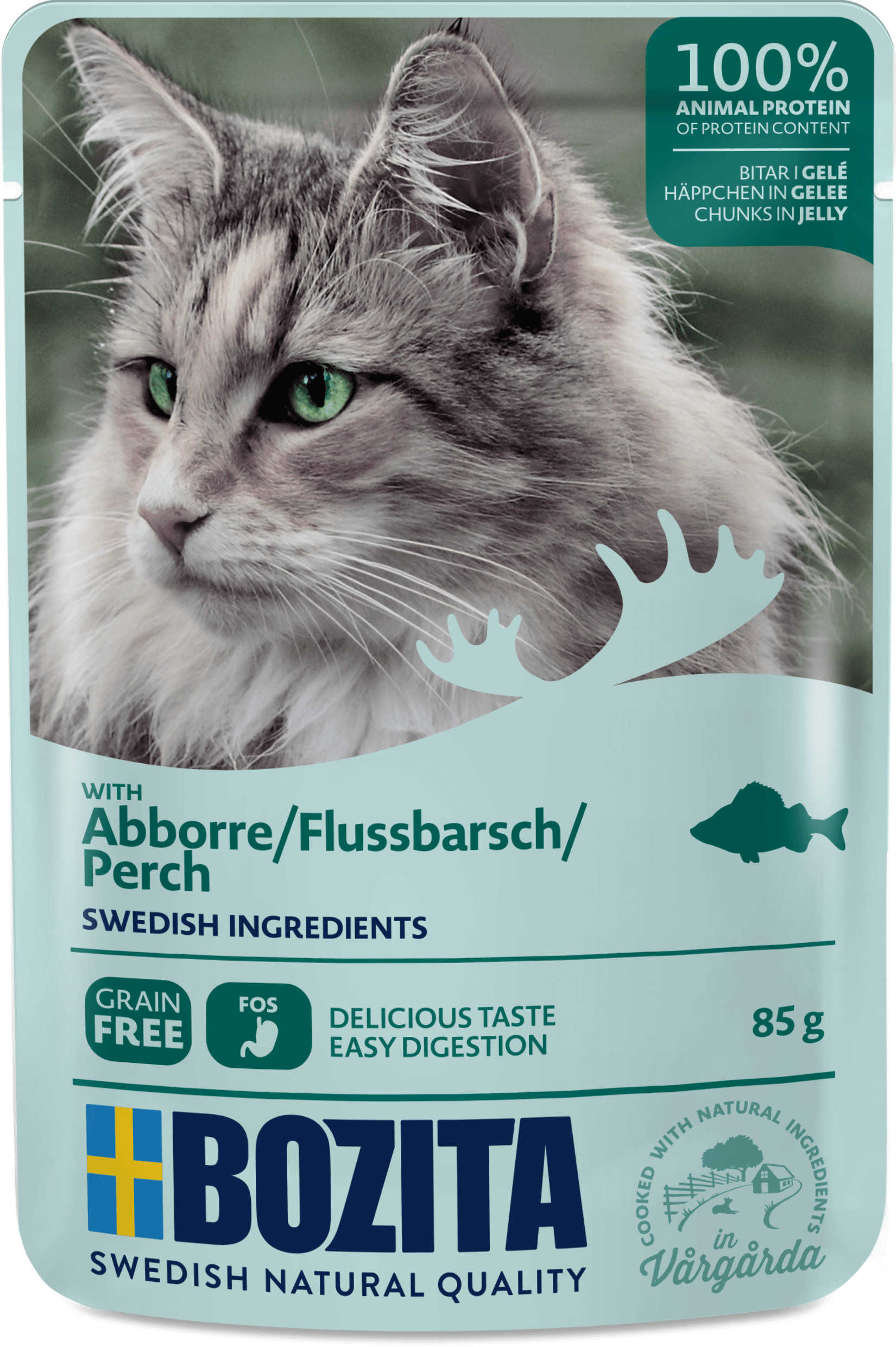 Artikel mit dem Namen Bozita Cat Häppchen in Gelee mit Flussbarsch im Shop von zoo.de , dem Onlineshop für nachhaltiges Hundefutter und Katzenfutter.