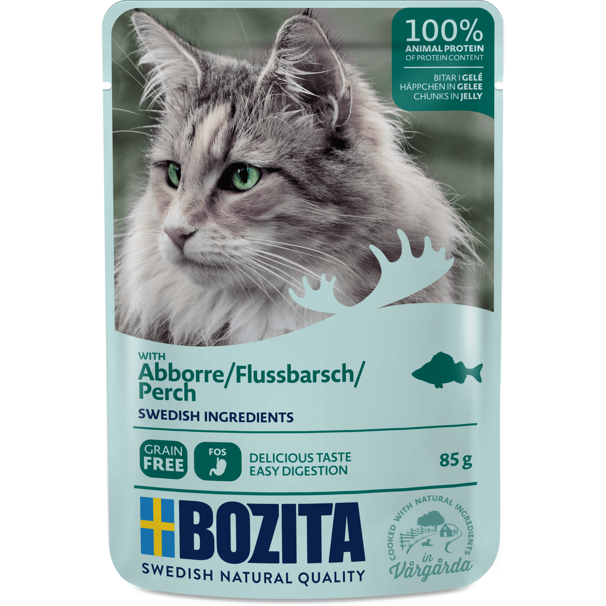 Artikel mit dem Namen Bozita Cat Häppchen in Gelee mit Flussbarsch im Shop von zoo.de , dem Onlineshop für nachhaltiges Hundefutter und Katzenfutter.