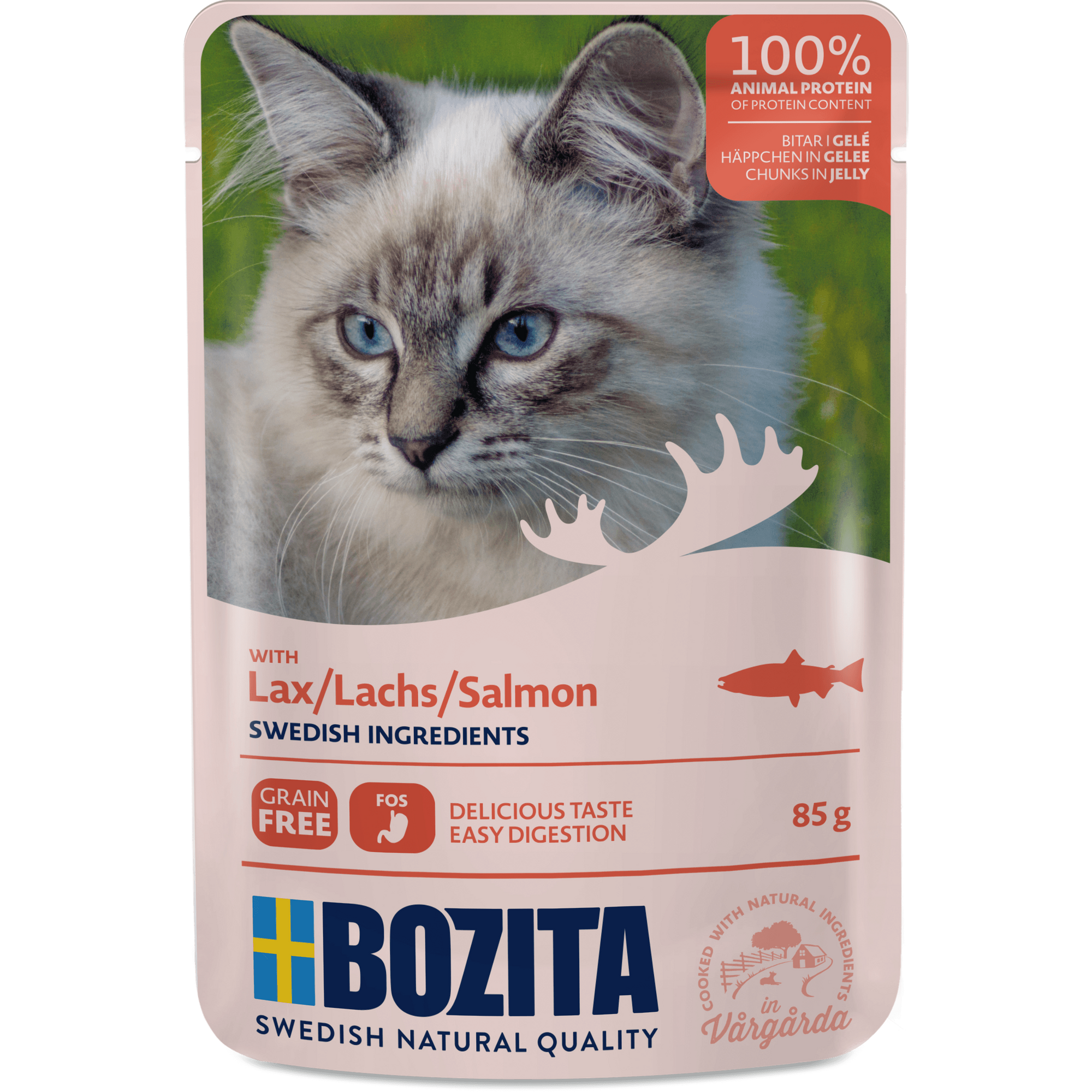 Artikel mit dem Namen Bozita Cat Häppchen in Gelee mit Lachs im Shop von zoo.de , dem Onlineshop für nachhaltiges Hundefutter und Katzenfutter.