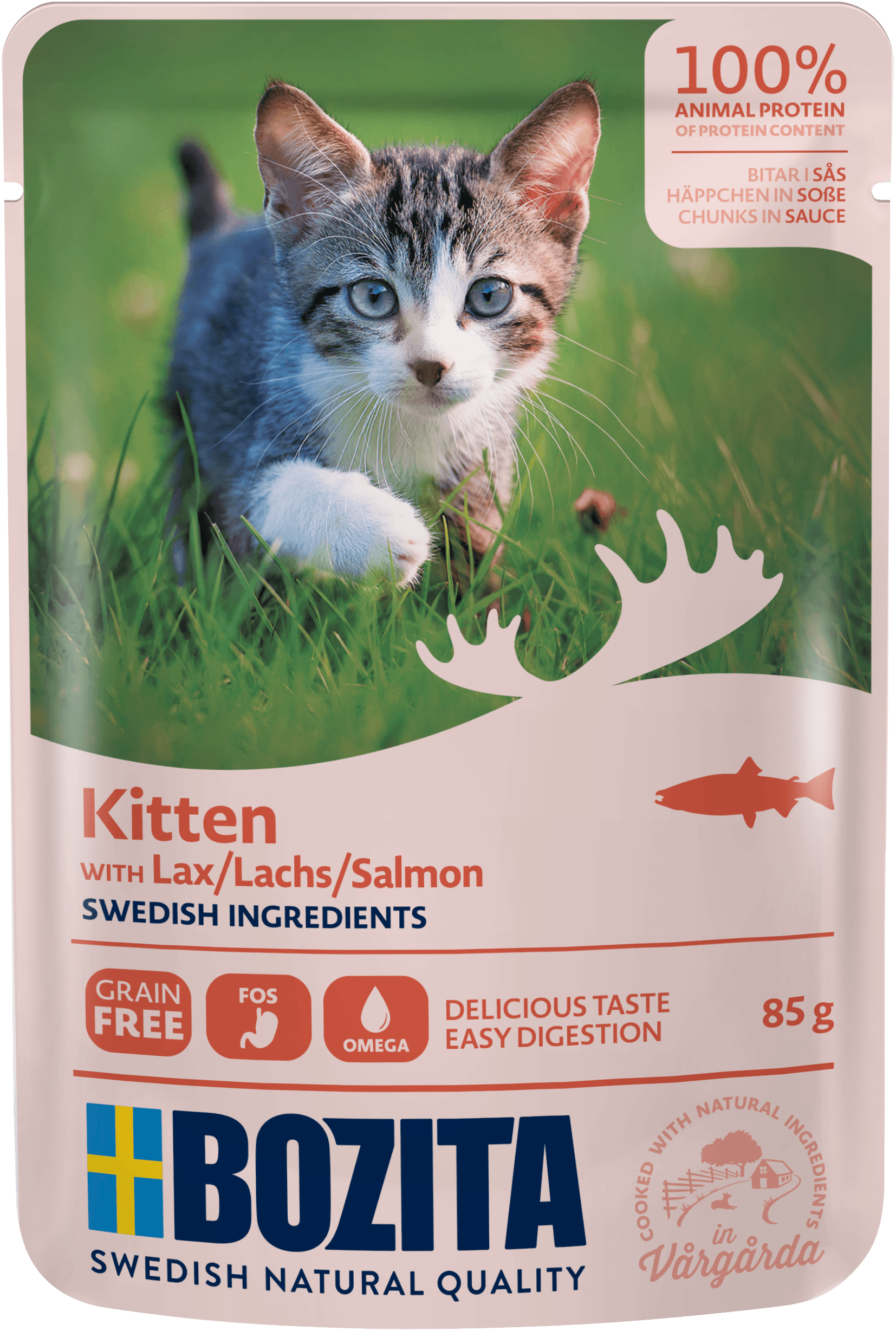 Artikel mit dem Namen Bozita Cat Häppchen in Soße Lachs für Kitten im Shop von zoo.de , dem Onlineshop für nachhaltiges Hundefutter und Katzenfutter.