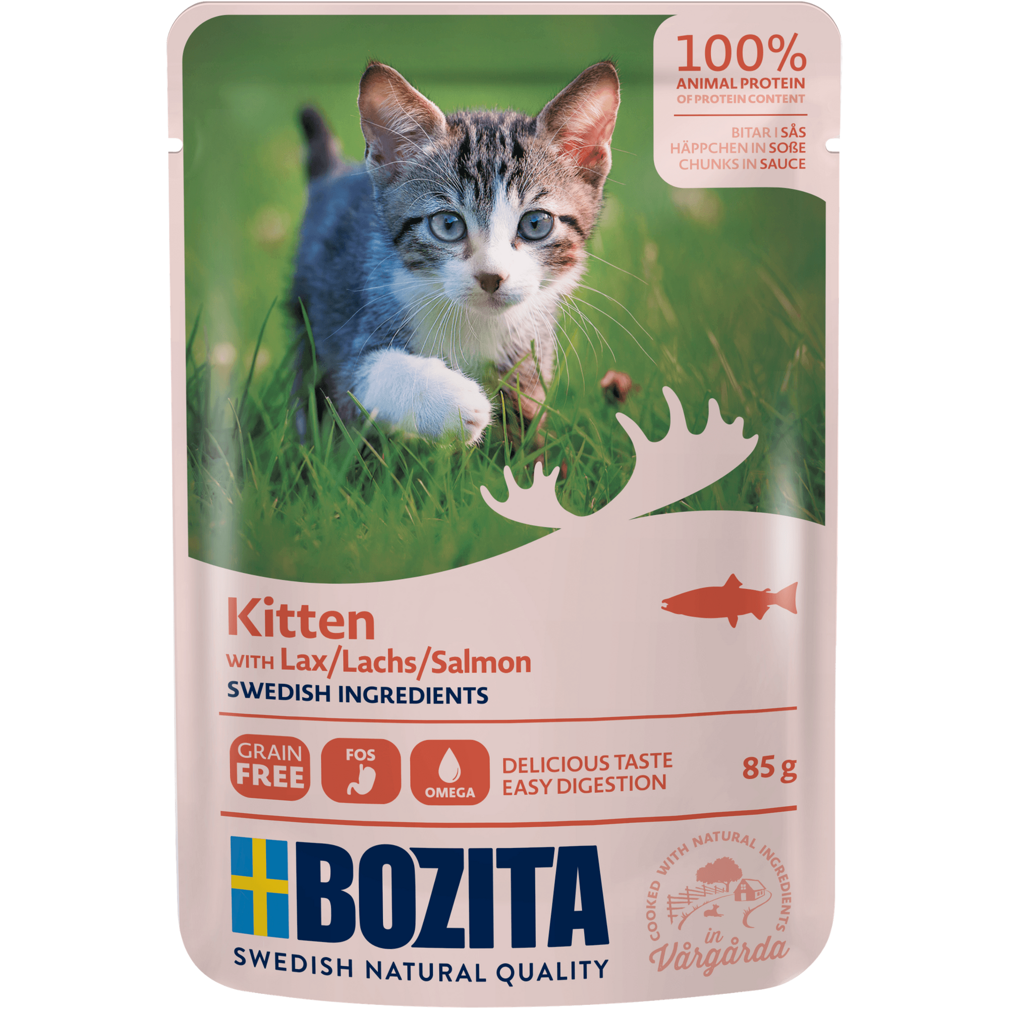 Artikel mit dem Namen Bozita Cat Häppchen in Soße Lachs für Kitten im Shop von zoo.de , dem Onlineshop für nachhaltiges Hundefutter und Katzenfutter.