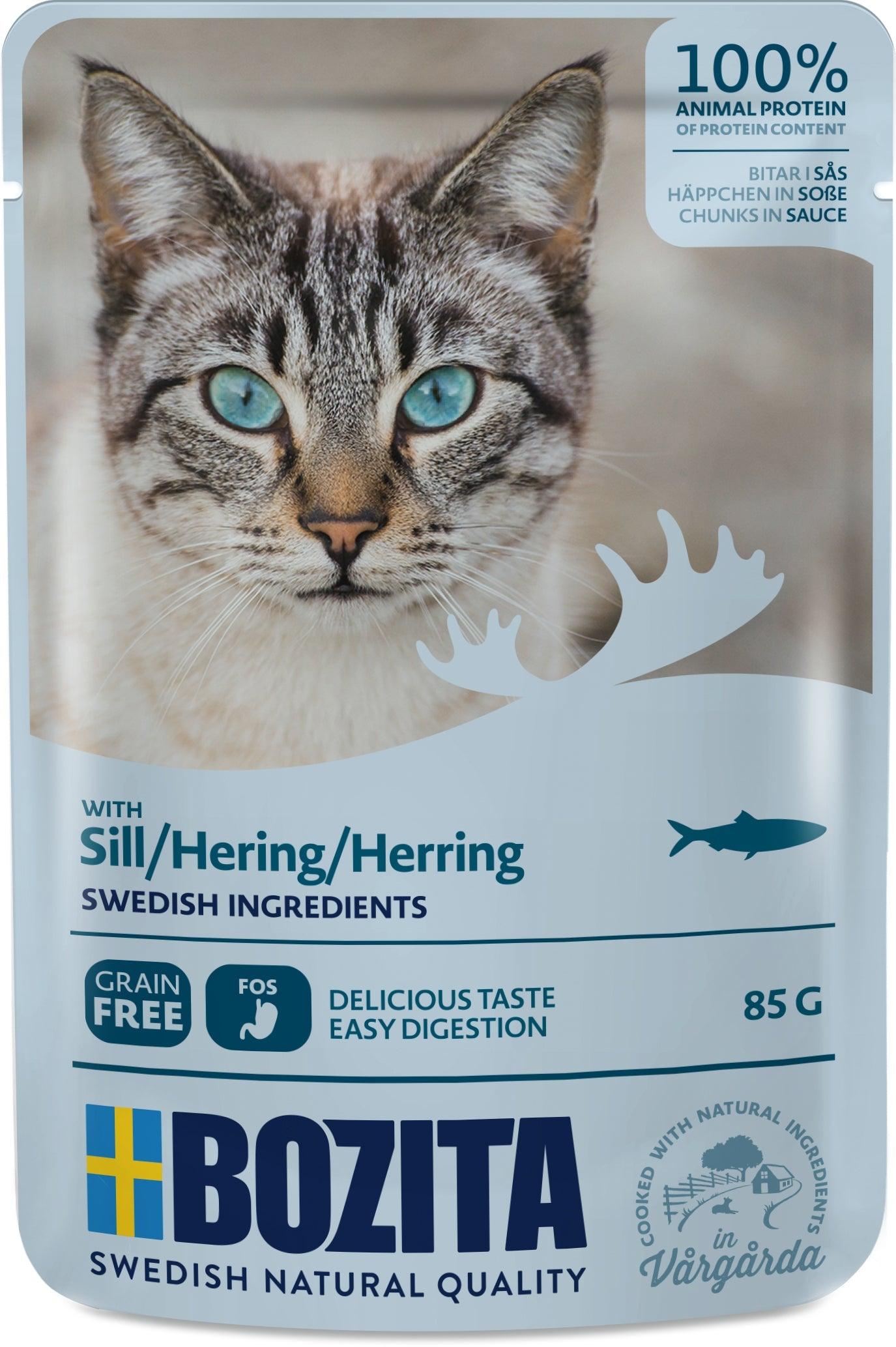 Artikel mit dem Namen Bozita Cat Häppchen in Soße mit Hering im Shop von zoo.de , dem Onlineshop für nachhaltiges Hundefutter und Katzenfutter.